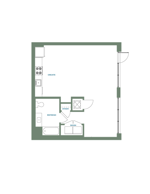 Floor plan for 1 bed, 1 bath, 710 sqft